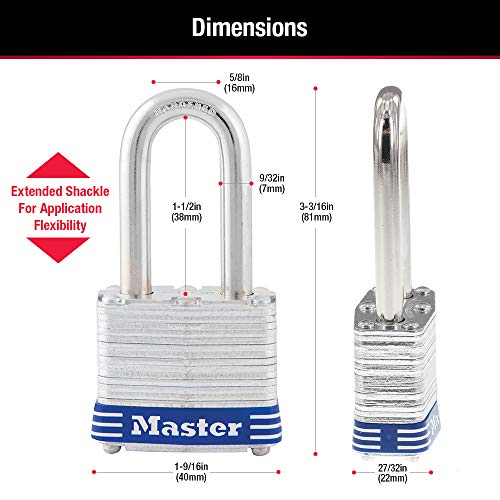 Master Lock 3TLF Laminated Steel Padlock 1-1/2" Shackle 2 Pack Keyed-Alike