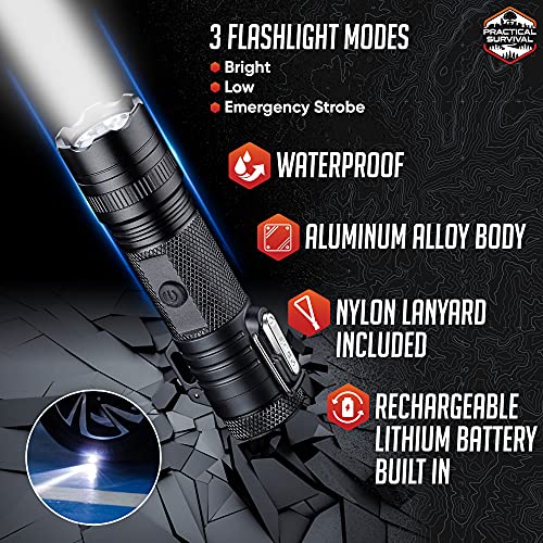 LED Emergency Tactical Flashlight Plasma Lighter Combo, 2-Pack, Water Resistant, Wind Resistant, Rechargeable, Compact, 2-in-1 Tool, Tactical Black