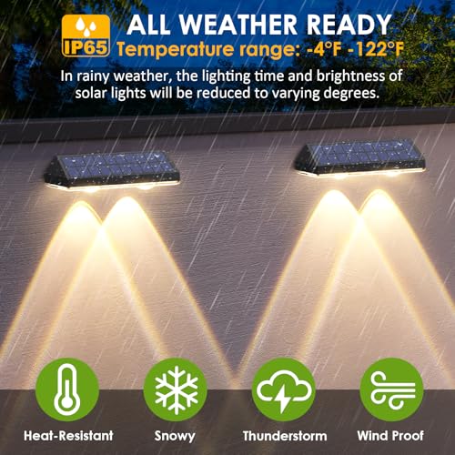 LIANGLOME Solar Fence Lights 3000K/4000K/6000K 8-Pack, 3 Modes, Waterproof Outdoor Lighting