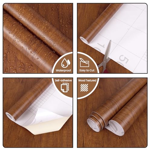 Abyssaly Reddish Brown Wood Grain Contact Paper Peel and Stick 17.7" x 118" for Cabinets & Furniture