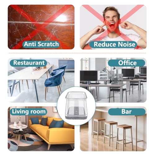 Ansible 24pcs Clear Square L Silicone Chair Leg Floor Protectors with Felt Pad