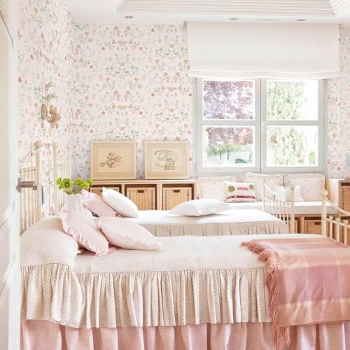 Fiula Peel and Stick Nursery Wallpaper Pink Cute Bow Leaf 17.3" x 78.7" Waterproof