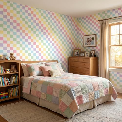 Drydiet Pastel Checker Wallpaper Peel and Stick Contact Paper 15.8 x 118.1 in