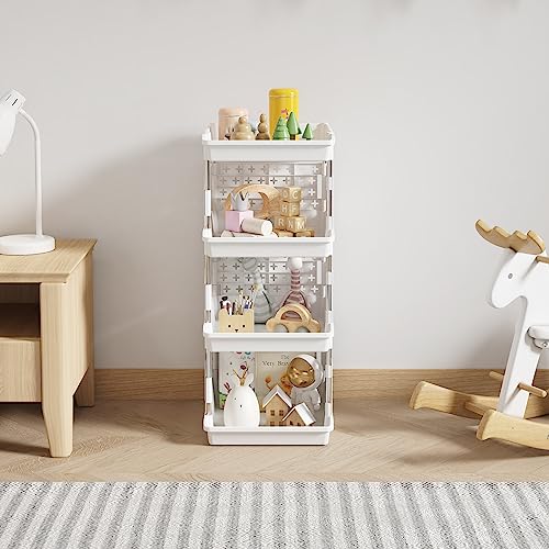 Lifewit White 4-Tier Stackable Storage Baskets - Multipurpose Organizer, 13.8"D x 11.8"W x 28.3"H, 1 Pack