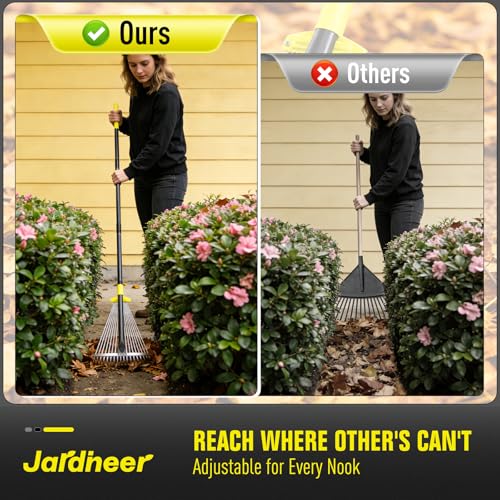 Jardineer Adjustable Leaf Rake - Expandable Metal Yard Rake for Lawn & Garden