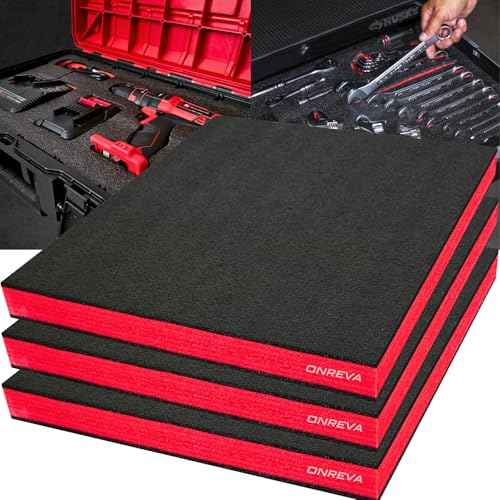 ONREVA Tool Box Foam, 3Pack 16x12x2 inch, Foam Inserts for Cases, Polyethylene Storage Sheets for Toolbox Hard Case, Tool Shadow Insert, Kaizen Organizer Sheet