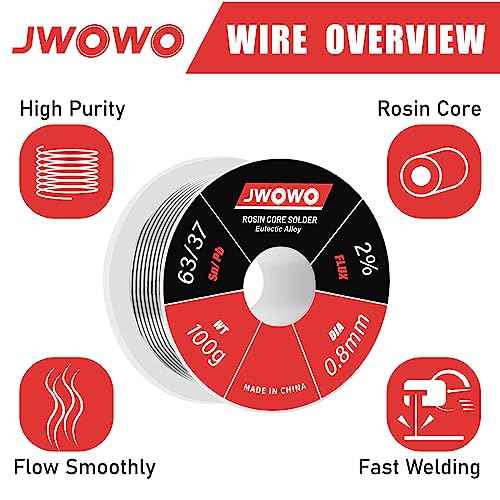 Rosin Core Solder Wire for Electrical Soldering(0.8mm/100g,5 Pack),By JWOWO