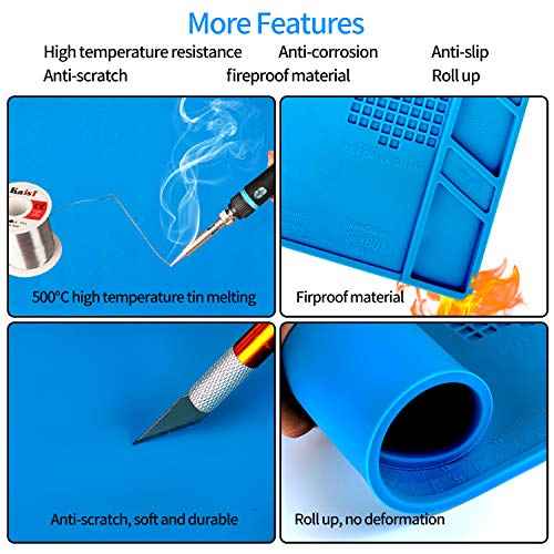 Kaisi S-180 Large Silicone Soldering Mat Magnetic Repair Work Mat, Heat Resistant Insulation Large Platform Station Pad for Soldering, Electronics, Computer Repair, Size 21.6 x 13.8 inch