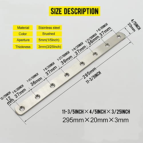12 Inch 4Pcs Stainless Steel Flat Mending Plates & Brackets Set for Furniture Repair