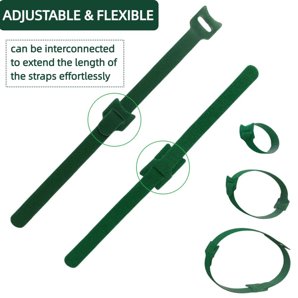 CHZKVOY, Green, Reusable, 100PCS, 6 - Inch Adjustable Anti - Slip Nylon Plant Ties & Straps Featuring Hook and Loop Fasteners - Optimal for Climbing Plants Support and Christmas Garland Ties