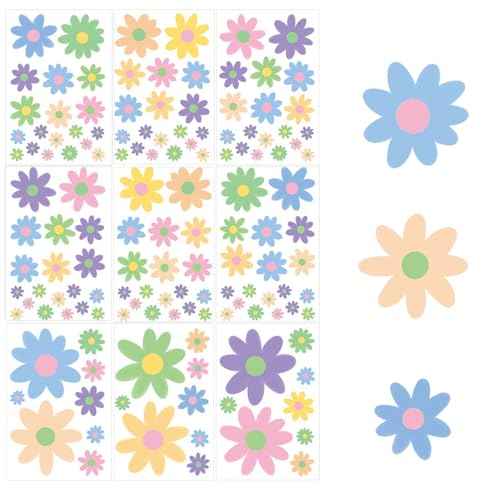 9 Sheets Spring Window Clings, 138 PCS Vinyl Daisy Flower Window Clings for Home Bedroom Classroom, Static Daisy Windows Stickers Floral Decal for Glass Wall Door, Multicolor