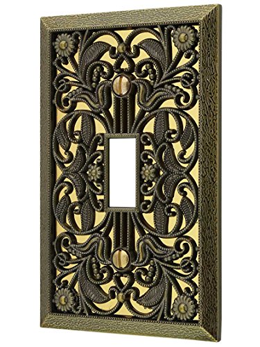 Amerelle Filigree Wallplate with 1 Toggle Switch, Antique Brass - Pack of 1