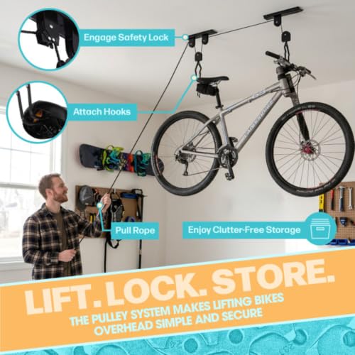 2-Pack Bicycle Hoist Garage Storage Lift with 100 lb Capacity - Rad Cycle