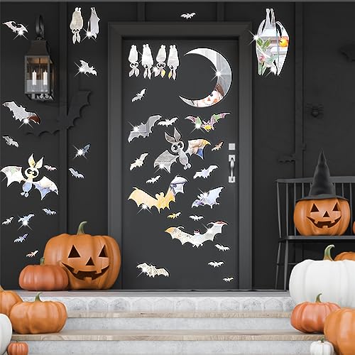 Easma Halloween Bats Wall Stickers 3D Scary Bats Decor for Door Decals Haunted House Party Decorations Silver Removable Halloween Wall Decal Peel and Stick for Kids Baby Bedroom Bathroom Playroom