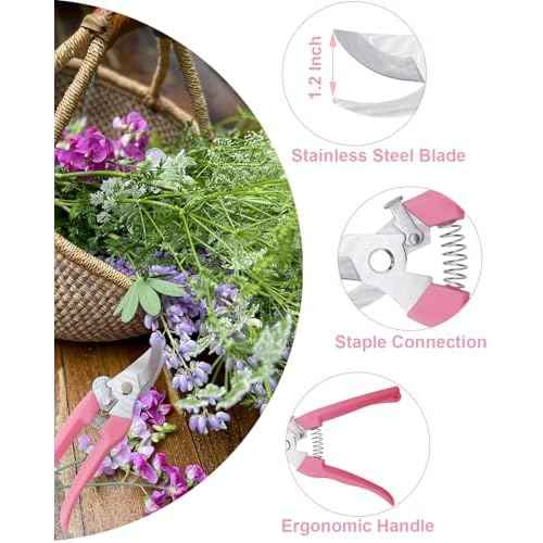 Pruning Shears for Gardening, 4 Pack Garden Scissors for Cutting Fresh Flowers, Floral Clippers for Plants, Fruits (Pink)