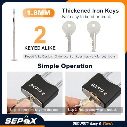 SEPOX Heavy Duty Weatherproof Padlock Set with Long Shackle, Keyed Alike 10-Pack
