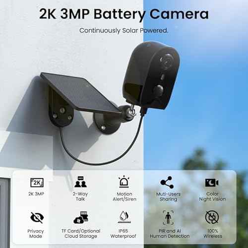 Solar Camera Outdoor Wireless-2K Battery Powered Outside Cameras for Home Security with PIR Motion Detection, Siren Alarm, 2-Way Talk, SD Card&Optional Cloud Storage, Work with Alexa, Y8 1P