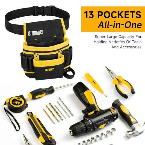 Tool Belt,Magnetic Tool Pouch,13-Pockets Tool Belts for Men,Detachable & Adjustable Tool Pouch belt for Electrician,Carpenter,Construction,Work Apron,Utility Belt,Gift for Dad