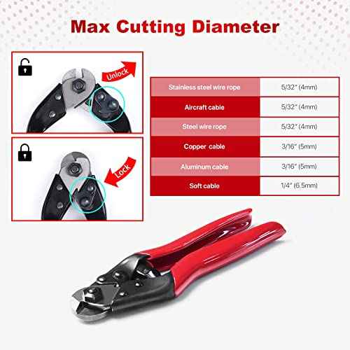 Bike Cable Cutter, Heavy Duty Stainless Steel Cable Cutter, Wire Rope for Deck Stair Railing Strong Thick Seal Metal Fencing Bicycle Bike Brake Cutter With 10 Pcs Ferules CR12, CT1