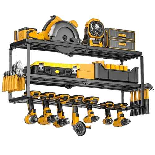 Power Tool Organizer for Tool Storage,7 Drill Holder Wall Mount and Storage Rack for Garage Organization, Heavy Duty Metal Tool Shelf for Father's day Gift