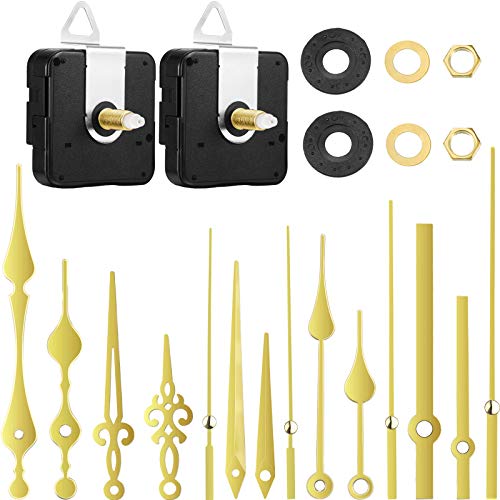 Mudder Gold 2 Pcs Clock Replacement Mechanism with 5 Pairs of Hands - DIY Repair Kit