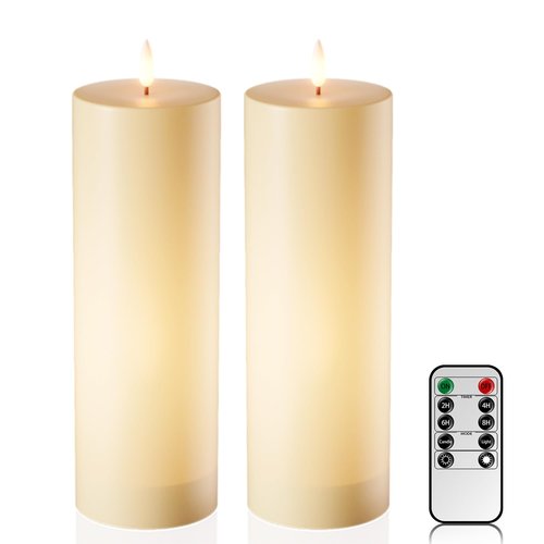 12" x 4" Large Flameless Candles with Remote & Timer, Waterproof Outdoor Battery Operated Candles LED Electric Flickering Flameless Pillar Candle for Patio Porch Lanterns Home Decor, Set of 2