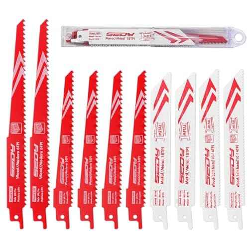 10-Piece Ultimate Reciprocating Saw Blade Set, Premium 6 & 8 Inch Wood & Metal Cutting Pruner Saw Blades with Storage Box