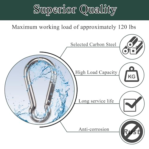 YEAZHEN 60PCS Heavy Duty Galvanized Steel Spring Snap Hooks M4 Carabiner Clips