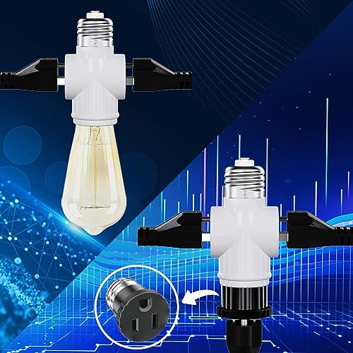 eRqILUJI 2 Pack Light Socket to 3-Prong Outlet Adapter with E26 Bulb Socket - White