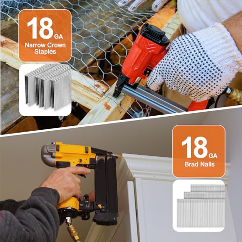 Pinoze Heavy Duty Galvanized Upholstery Staples & Brad Nails Kit - Multiple Sizes for Nail Guns