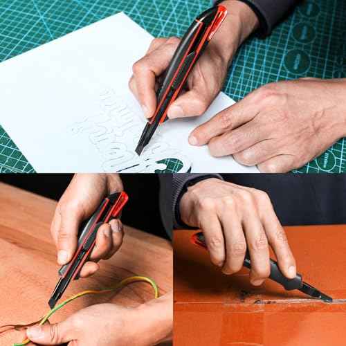 HAUTMEC 9mm Precision Utility Knife, Soft Grip Snap-off Box Cutter, Retractable 9mm Multi-Purpose Cutter for Detailed Cutting in Work, Home Use and Arts Crafts HT0255-KN