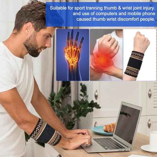 1 Pair Copper Wrist Compression Brace, Elastic Wrist Support Sleeve Sports Hand Wristlet Wrap for Women Men Gym Fitness, Workout, Typing, Weightlifting, Yoga(Medium)