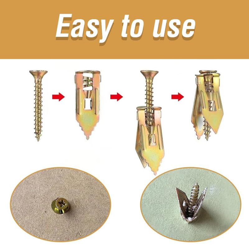 Upgraded Self-Drilling Anchors Screws, 2024 New Premium Drywall Anchors and Screws Kit, Easy Application No Drill or Holes in Wall