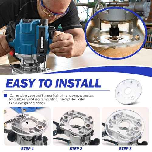 Palm Router Subbase PR110, Palm Router Accessories with Screws- Round Base Plate for Bosch RA Threaded Templet Guides, Accurate Positioning of Bit, Fits for Bosch Trim Routers GKF125CE, PR20EVS, PR10E
