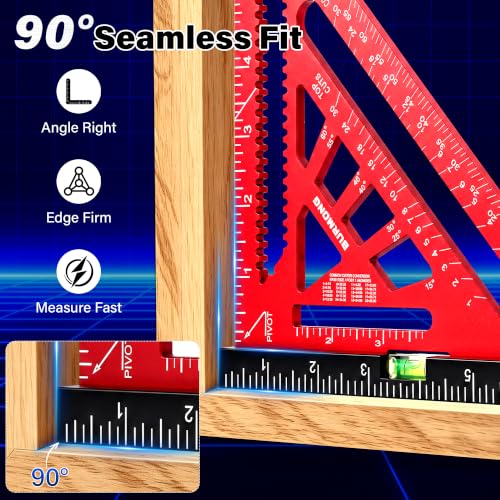 BURMONG 7-Inch Aluminum Rafter Square with Level Vial – 5-in-1 Carpenter Ruler