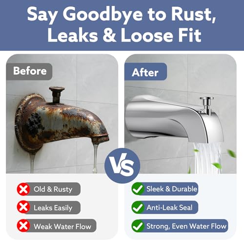 Fosenlion Chrome Tub Spout with Lift Rod Diverter - Leak-Proof Slip Fit for 1/2" Copper Pipe