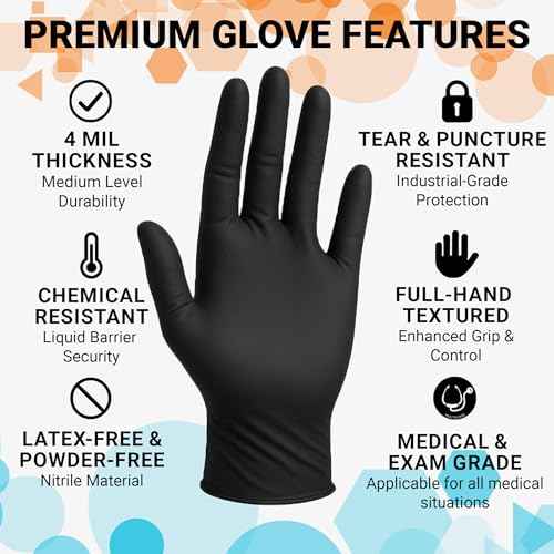 ASAP Black Nitrile Gloves Disposable Latex Free 4 Mil, Powder Free, Food Safe, Medical, Tattoo, Cleaning Gloves