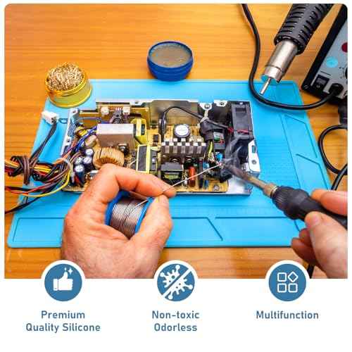 XOOL Heat Resistant Soldering Mat - Blue Magnetic Silicone Work Mat with Scale Ruler and Screw Position, Silicone Soldering Repair Mat for Soldering, Phone, Laptop, Tablet, Watch Repair(13.8''¡¿9.8'')
