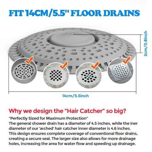 zaa Shower Drain Hair Catcher, 2 Pack Premium Silicone Drain Protector & Shower Drain Cover, Shower Installation Kits for Flat Drains of Shower Room, Bathroom, Gray