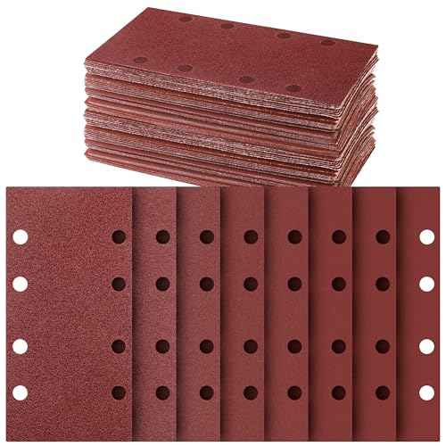 Sand Paper Sheets 40 PCS, 8 Holes Hook & Loop Sandpaper Sanding Sheet Assorted for 1/3 Sheet Sander, 60/80/120/180/320/600/800/1000 Grits Sandpaper for Wood Metal Crafts Plaster and Other Surfaces