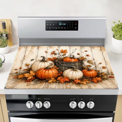 Fall Pumpkin Stove Top Cover 28x20 Inch for Electric Glass Cooktop - Orange