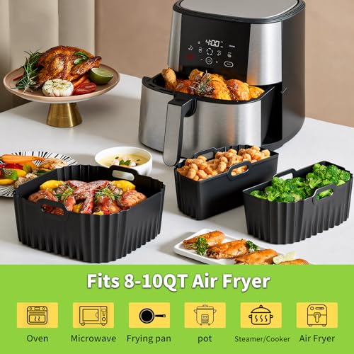 Air Fryer Silicone Liners Square 8-10QT 3-Pack for Chefman 8QT - HOMELYLIFE
