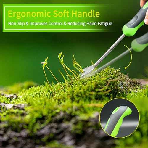 Garden Hand Weeder Tool Dandelion Weed Puller Tool with Ergonomic Handle Stainless Steel Gardening Weeding Tools Garden Weed Removal Tool for Yard Lawn Garden