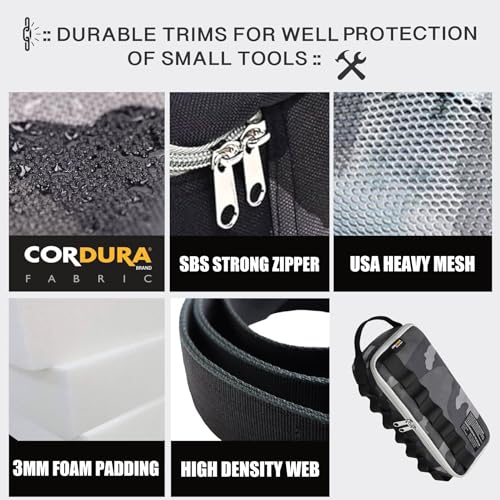 Rough Enough Small Tool Bag Pouch Organizer Box for Motorcycle Road Bike Electricians Camping with Handle and Tactical Molle 12 Inch in Black Camo Cordura