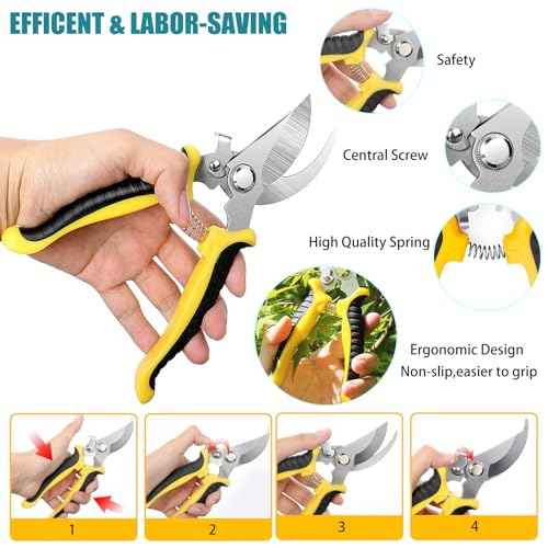 Pruning Shears, 3 Pack Garden Shears, Clippers Handheld, Stainless Steel Garden Snips, Pruners for Gardening, Gardening Scissors Hand Pruner Pruning Shear with Stainless Steel Blades