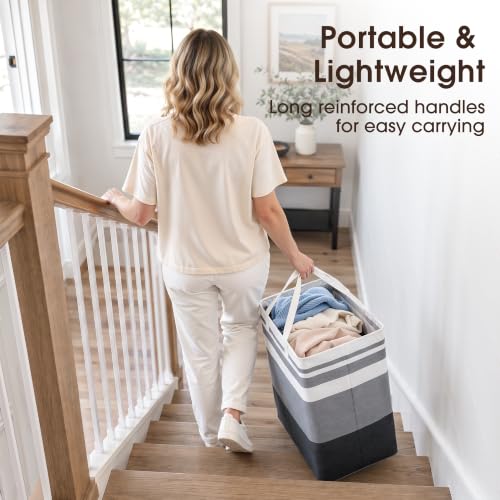 HomeHacks 2 Pack Large Laundry Hampers Bags Grey 75L - Collapsible, Waterproof, Heavy Duty Handles