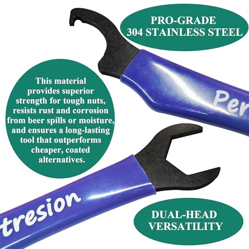 Pertresion 2-Pack Heavy Duty 304 Stainless Steel Beer Faucet Wrench - Dual Head Spanner & Hex Nut for Keg Coupler | Black