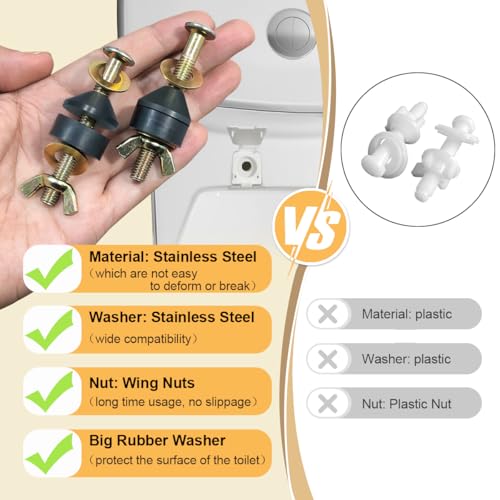 Golden Toilet Seat Screws Replacement Kit - Universal Stainless Steel Bolts & Nuts