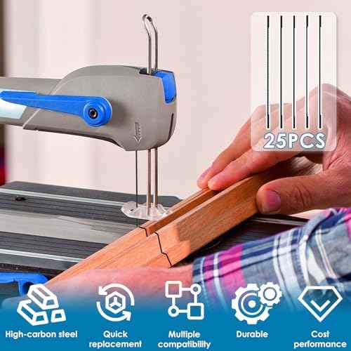 25Pcs Scroll Saw Blade Set, 6-1/2inch High Carbon Steel Coping Saw Blades(10TPI/15TPI/18TPI/24TPI/28TPI), Clean Cut Scroll Saw Blade Pin End Replacement for Cutting Wood Plastic Metal Leather