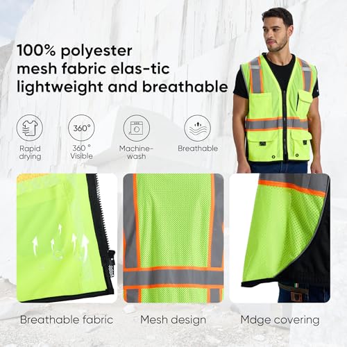 SRsafety High Visibility Vest, Security Vest with 9 Pockets,Mesh Safety Vest for Construction Workers Sanitation Workers